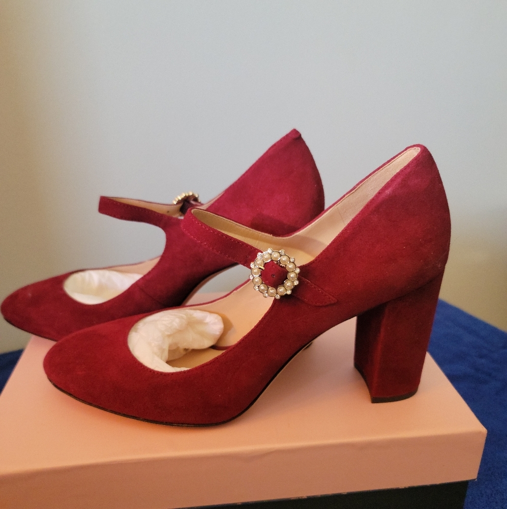 kate Spade Red Suede Mary Janes shoes
